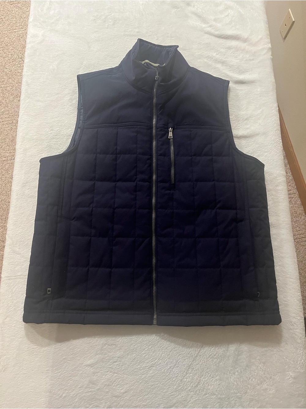 Mens Orvis Classic Collection - Large - Navy Blue - Quilted Zip Vest Outerwear